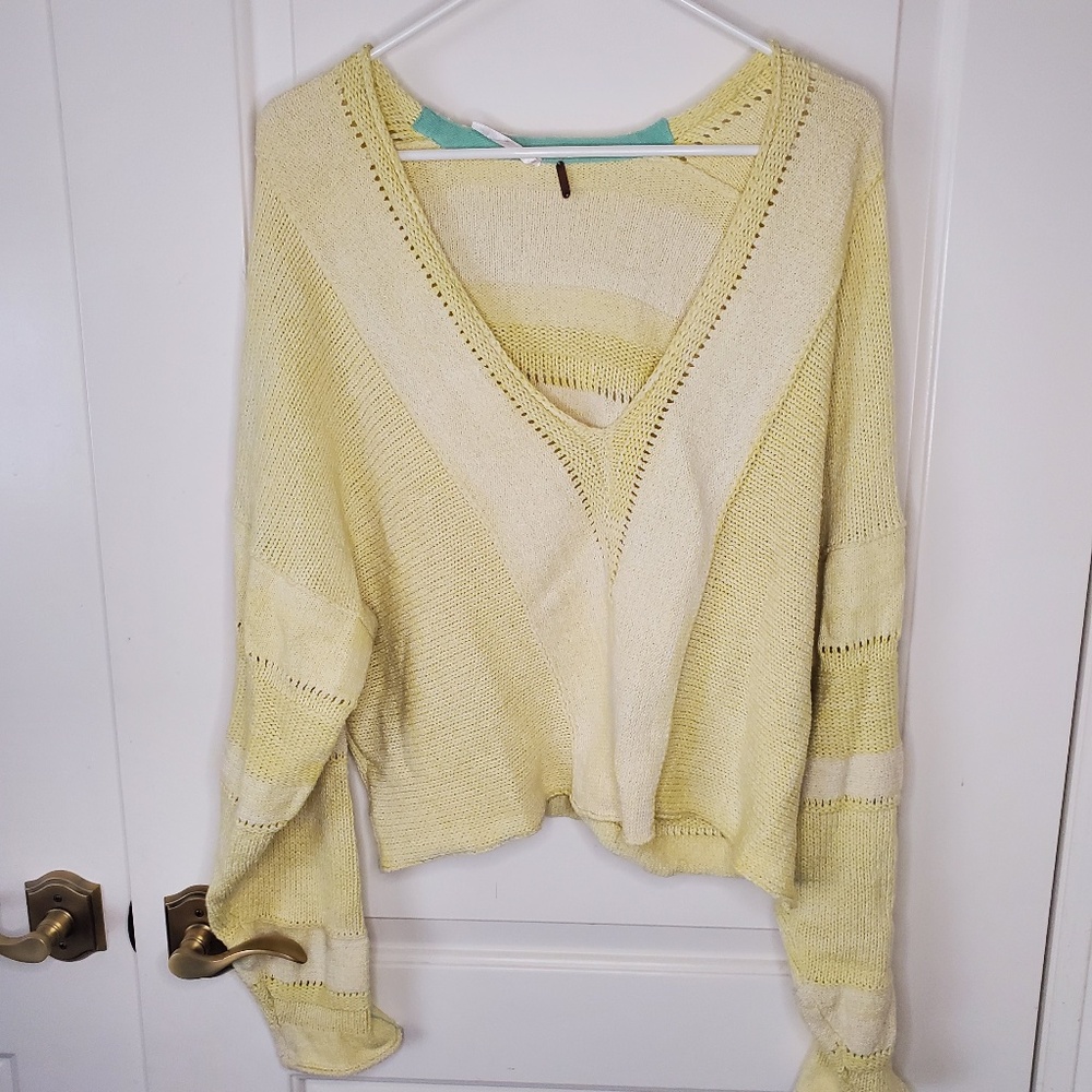 Citrus Yellow Free People Boxy Crop Sweater V-Neck
